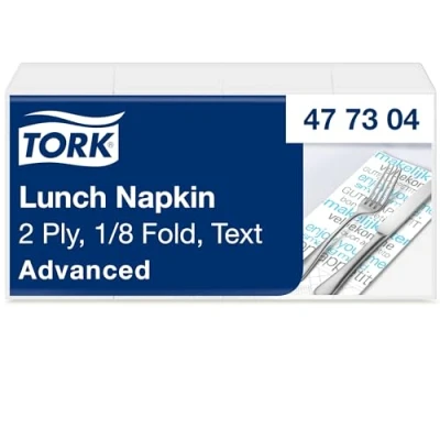 Abbildung von Tork 477304 Lunchservietten Text 1/8 gefaltet / 2 lagige Papierservietten für Snacks und kleine Gerichte Advanced Qualität 10 x 200 (2000) Servietten 32,6 33 cm (B L)