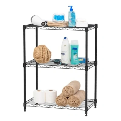 Abbildung von Iris Ohyama, Schwerlastregal, Aufbewahrungsmöbel aus Metall, Metallregal auf 3 Ebenen, Steckbar, höhenverstellbar, Küche, Garage, Büro Metal Rack MR NS3 Schwarz