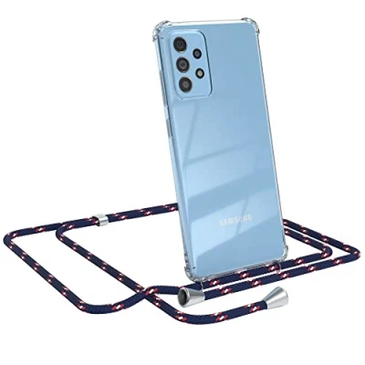 Abbildung von EAZY CASE Handykette kompatibel mit Samsung Galaxy A72 / 5G Handyhülle Umhängeband, Handykordel Schutzhülle, Silikonhülle Band, Stylische Kette für Smartphone, Navy Camouflage