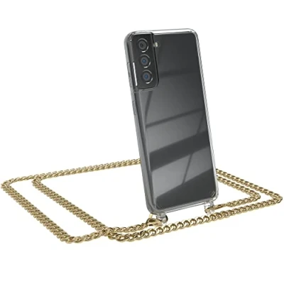 Abbildung von EAZY CASE Handykette kompatibel mit Samsung Galaxy S21 5G Handyhülle Metal Umhängeband und Ersatz Kordel schwarz, Handykordel Schutzhülle, Stylische Kette, Gold