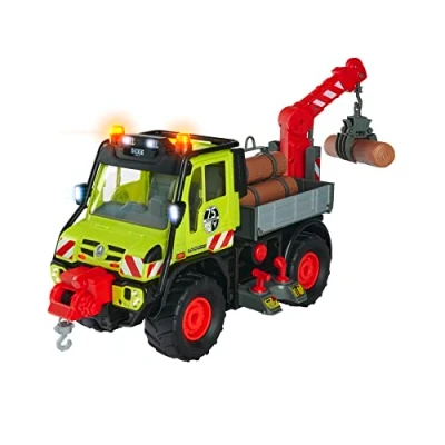 Abbildung von Dickie Toys Unimog Holztransporter Elektrische Seilwinde, Joystick gesteuerter Kranarm, Licht &amp; Sound, für Kinder ab 3 Jahren, Mehrfarbig