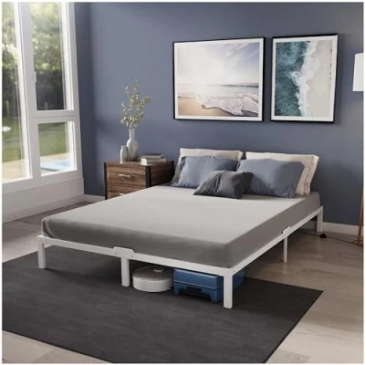 Abbildung von Dreamzie Bett 160x200 mit Lattenrost aus Metall Bettgestell für Matratze, Höche 35 cm Großer Stauraum, Leicht zu Montieren und Stabil Weiß