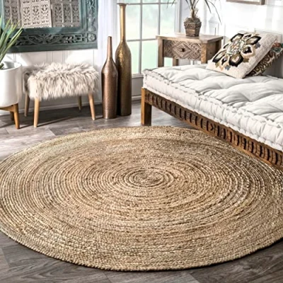 Abbildung von nuLOOM Rigo Handgewebter Bauernteppich aus Jute, 180cm rund, Natur