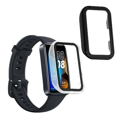 Abbildung von kwmobile 2X Cover kompatibel mit Huawei Band 9 / 8 Hülle Fullbody Fitnesstracker Case Set aus Glas Transparent Schwarz