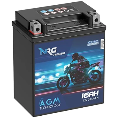 Abbildung von NRG Premium YTX16 BS AGM Motorradbatterie 16Ah 12V 280A/EN ersetzt 14Ah 15Ah Batterie 51422 4 YTX16BS ETX16 auslaufsicher wartungsfrei