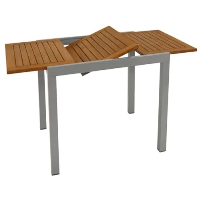 Abbildung von DEGAMO Gartentisch Balkontisch ausziehbar Vail 80/120x70cm, Aluminium Silbergrau + Akazienholz geölt, Outdoor, FSC® Zertifiziert