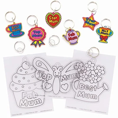 Abbildung von Baker Ross Muttertag Schrumpffolie Schlüsselanhänger 10er Pack, Bastelset für Kinder zum Ausmalen und Aufhängen (FC408)