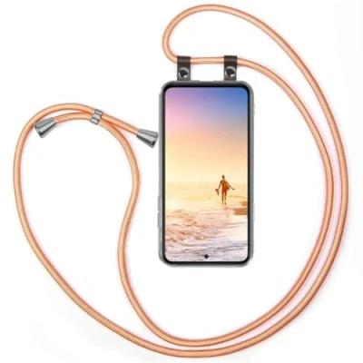 Abbildung von moex Handykette kompatibel mit Samsung Galaxy S21 FE 5G Hülle Band Längenverstellbar, Handyhülle zum Umhängen, Silikon Case Transparent Kordel Schnur abnehmbar in Rosé Gold