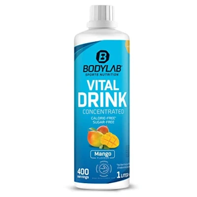 Abbildung von Bodylab24 Vital Drink Concentrated Mango 1000ml, Getränkekonzentrat zuckerfrei, Zero Sirup, mit Vitaminen und L Carnitin, Sportgetränk wenig Kalorien