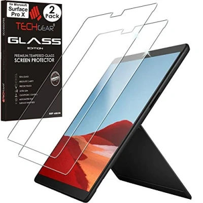 Abbildung von TECHGEAR 2 Stück Schutzfolie kompatibel mit Microsoft Surface Pro X (13 Zoll) Schutzfolie, Displayschutzfolie aus gehärtetem Glas [9H Härte] [Crystal Clarity]
