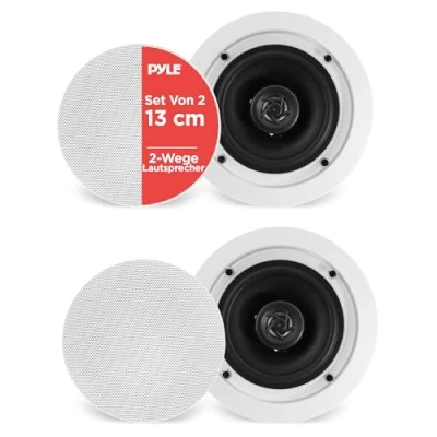 Abbildung von Pyle 150W Deckenlautsprecher, Einbaulautsprecher, 2 Wege Lautsprecher, Deckenlautsprecher Bluetooth, Wand Flache Lausprecher, 13.3cm, Ceiling Speaker, federbelastete Schnellverbindungen