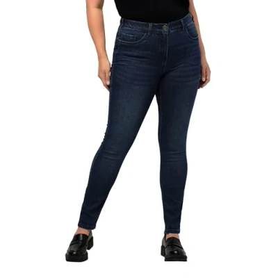 Abbildung von Ulla Popken Damen Skinnyjeans Sarah, Schmale 5 pocket form, High Waist Hose, Blue Denim, 45W / 30L EU