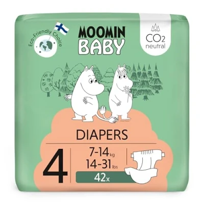 Abbildung von Moomin Baby Öko Windeln Größe 4, 7 14 kg 42 Stück, Weiche Premium Weich und hautfreundlich, Atmungsaktiv, Saugfähig, Keine unnötigen Chemikalien