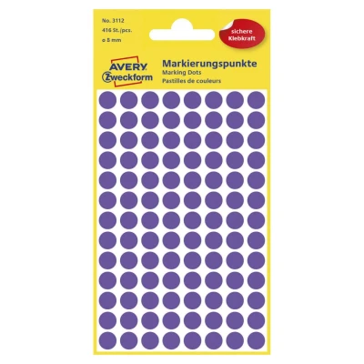 Abbildung von AVERY Zweckform 3112 Selbstklebende Markierungspunkte, Violett (Ø 8 mm; 416 Klebepunkte auf 4 Bogen; Runde Aufkleber für Kalender, Planer und zum Basteln) Papier, matt