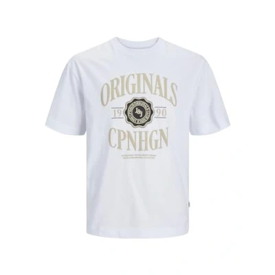 Abbildung von Jack &amp; Jones Jorlucca Branding CREW NECK Tshirt print, Herren, Größe: Medium, Bright white