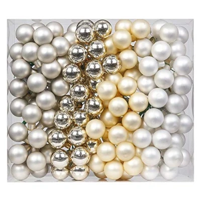Abbildung von Magic 144 Spiegelbeeren Kugeln am Draht 2,5cm Weihnachtskugeln Baumkugeln Baumschmuck Weihnachtsdeko Glaskugeln Set Christbaumschmuck 25mm Cloud Dancer weiß Elfenbein Champagner