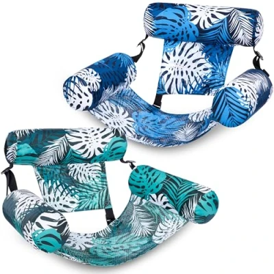 Abbildung von Sloosh 2 Packungen Pool Float Hängematte Stühle, Blumenmuster Wasser schwimmenden Stuhl, aufblasbare Lounge Stuhl für Party Sommer Spaß (Tropische Blätter)