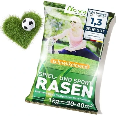 Abbildung von halmland® Rasensamen schnellkeimend 1kg = 30 40m² Sport und Spiel Frühjahr SEHR GUT getestet trockenresistent Ideal für Neuansaat Nachsaat