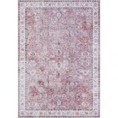 Abbildung von Nouristan Vivana Asmar Wohnzimmerteppich Orient Touch Detailiertes Muster Florales Kurflor Flachgewebe Teppich für Esszimmer, Wohnzimmer, Schlafzimmer Himbeerrot, 200x290cm, Polyester, 200x290 cm