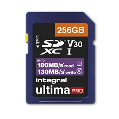Abbildung von Integral 256GB SD Karte 4K Ultra HD Video High Speed SDXC V30 UHS I U3 Class 10 Speicherkarte bis zu 100 MB/s, Farbe kann variieren