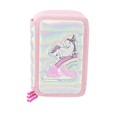 Abbildung von Girabrilla Nice Group Einhorn Federmäppchen mit 3 Fächern für Kinder, Steppdeckeneffekt, Rosa