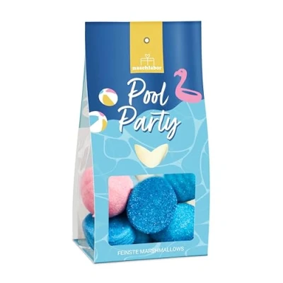 Abbildung von Pool Party Marshmallows in Geschenkverpackung 100g Perfekt für die Sommerzeit Geschenk nächste Grillparty, Poolparty, Gartenparty Luftige Mitbringsel