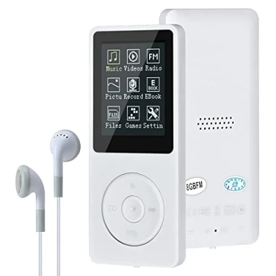 Abbildung von MP3 Player, MP3/MP4 digitaler Musik Lychee Upgrade, 8 GB, tragbarer HiFi Sound, Player mit Musik/Video/Sprachaufnahme/FM Radio/E Book Reader, unterstützt bis zu 64 GB (weiß)