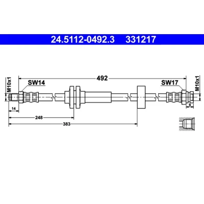 Abbildung von ATE 24.5112 0492.3 Bremsschläuche 492 M10x1 FIAT: Ducato III Bus, Pritsche / Fahrgestell, Kastenwagen
