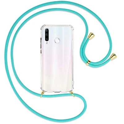 Abbildung von mtb more energy Handykette kompatibel mit Huawei P30 Lite, Lite New Edition (6.15&#039;&#039;) türkis/Gold Smartphone Hülle zum Umhängen Anti Shock Full TPU Case
