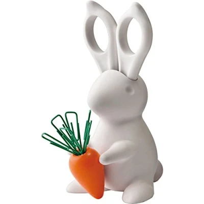 Abbildung von QUALY Schreibtisch Set Desk Bunny, Schere und Büroklammer Halter, Kunststoff Weiß Orange, QL10115 WH
