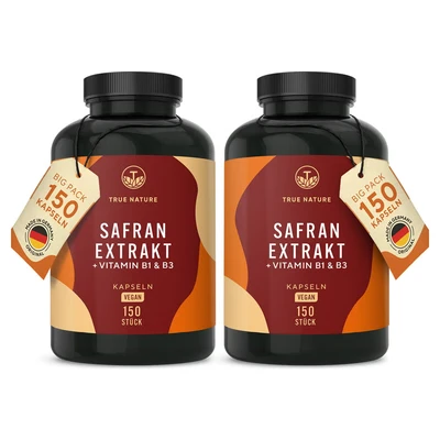 Abbildung von Safran Extrakt Kapseln + Vit B1 &amp; B3 Vegan Made in DE 300 St
