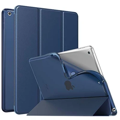 Abbildung von MoKo Hülle Kompatibel mit Neu iPad 9./8./7. Generation (2021/2020/2019), 10,2 Zoll Ständer, TPU Transluzent Matt Rückseite Cover Auto Schlaf/Aufwach Funktion, Marineblau