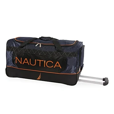 Abbildung von Nautica Lander Reisetasche mit Rollen, 76,2 cm, Marineblau/Orange, Halio