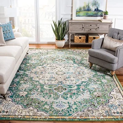 Abbildung von Safavieh Boho Teppich für Wohnzimmer, Esszimmer, Schlafzimmer, Madison Collection, Kurzer Flor, Silber und Elfenbein, 274 x 366 cm