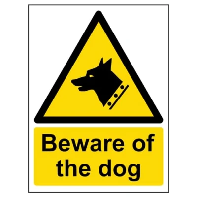 Abbildung von vsafety 63006 an s &quot;Beware of the Dog&quot; Achtung Allgemeine Schild, selbstklebend, Hochformat, 150 mm x 200 mm, schwarz/gelb