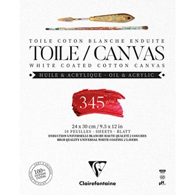 Abbildung von Clairefontaine 975222C Packung (mit 10 Blatt Leiwand zum Bemahlen Fleur de Lys, 345g, kopfgeleimt, 24 x 30cm, 1 Pack) weiß