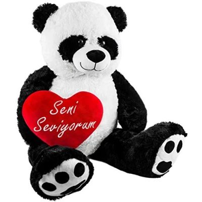 Abbildung von BRUBAKER Kuscheltier XXL Panda Teddy 100 cm mit Seni Seviyorum Herz (1 St., riesiger Teddybär), großes Stofftier, Plüschtier Pandabär
