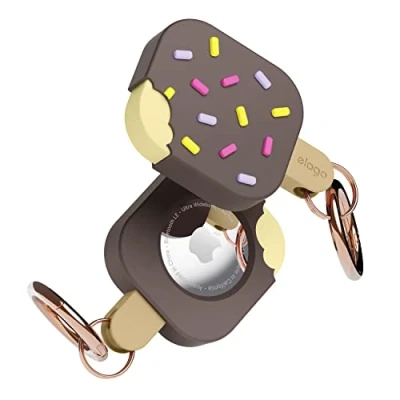 Abbildung von elago Ice Cream Hülle Kompatibel mit AirTag Case, Air Tag Schlüsselanhänger Fallschutz, Karabiner (Zum Aufspüren von Hunden, Schlüsseln) Ortungsgerät Nicht Enthalten (Schokolade)