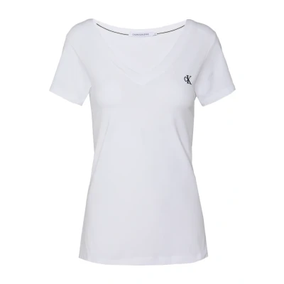 Abbildung von Calvin Klein Jeans Embroidery V NECK Tshirt basic, Damen, Größe: XS, Bright white