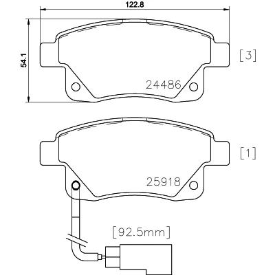 Abbildung von HELLA 8DB 355 012 781 Bremsbelagsatz inkl. Verschleißwarnkontakt mit Zubehör FORD: Transit Mk6 Kastenwagen, Bus