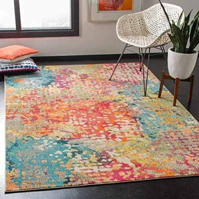 Abbildung von SAFAVIEH Moderner Schick Teppich für Wohnzimmer, Esszimmer, Schlafzimmer Madison Collection, Kurzer Flor, Elfenbein und Multi, 183 X 274 cm
