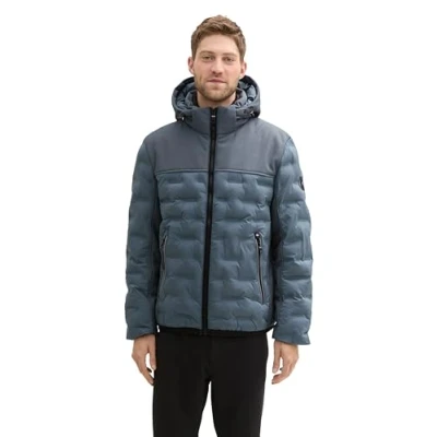 Abbildung von TOM TAILOR Herren 1041324 Hybrid Pufferjacke mit Abnehmbarer Kapuze, 27604 Stormy Blue, L
