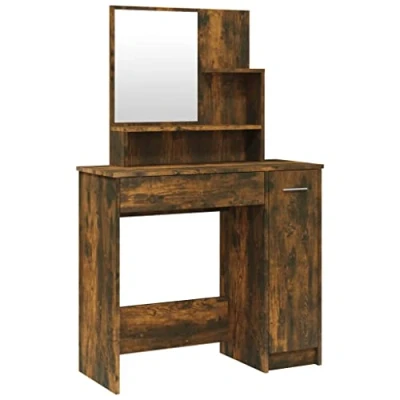 Abbildung von vidaXL Schminktisch mit Spiegel Stauraum Frisiertisch Kommode Frisierkommode Kosmetiktisch Schminkspiegel Schlafzimmer Räuchereiche 86,5x35x136cm