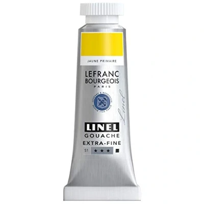 Abbildung von Lefranc &amp; Bourgeois 301159 Linel Gouache extrafeine und geschmeidige Wasserfarben mit maximaler Farbintensität, Leuchtkraft für streifenfreien Auftrag, 14ml Tube Primärgel