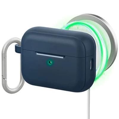 Abbildung von CYRILL von Spigen Ultra Color Mag [AirPods Pro 2 (2022) Magnetisch Hülle], LED Sichtbar &amp; Soft TPU mit Karabiner Stoßfeste Deep Sea