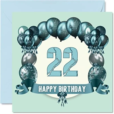 Abbildung von Lustige Geburtstagskarte zum 22. Geburtstag für Männer Geburtstagsballons Happy Birthday Karte Sohn, Neffe, Nichte, Schwester, Onkel, Bruder, Enkelin, Tochter, Enkel, 145 mm x
