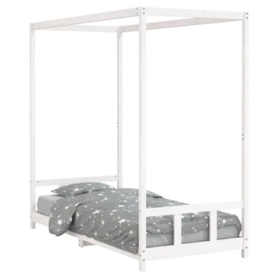 Abbildung von vidaXL Kinderbett, Kinder Bettgestell mit robusten Latten, Hausbett für Kleinkinder ab 4 Jahren, Einzelbett Jugendbett Holzbett, Weiß 90x200 cm Massivholz Kiefer