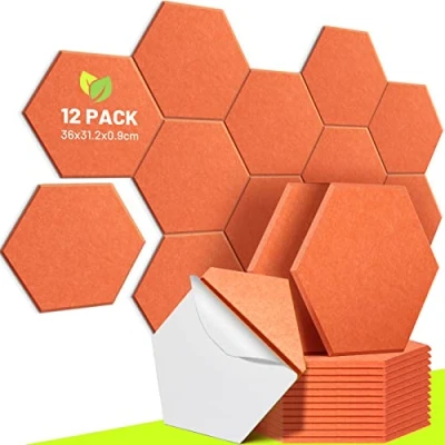 Abbildung von CAHAYA 12 Stück Akustikplatten selbstklebend 36 x 31,2 cm mit 9 mm dicker, gepolsterter Schallschutz Dämmplatte, schallabsorbierende Geräuschreduzierungsplatten für Bürotüren CY0314 5 Orange