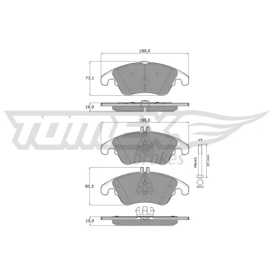Abbildung von TOMEX brakes TX 16 31 Bremsbelagsatz Vorderachse für Verschleißwarnanzeiger vorbereitet mit Bremssattelschrauben MERCEDES BENZ: E Klasse Limousine