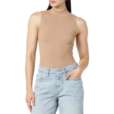 Abbildung von The Drop Karolina Sleeveless Ribbed Mock Neck Sweater Fashion t Shirts, Praline, M